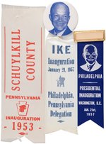 THREE IKE INAUGURAL ITEMS INCLUDING BUTTON, RIBBON AND BADGE.