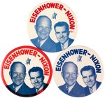 THREE BOLD 4" "EISENHOWER-NIXON" JUGATE BUTTONS.