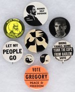 CIVIL RIGHTS BUTTONS INCLUDING PORTRAITS OF NAT TURNER, FREDERICK DOUGLASS AND MALCOLM X.