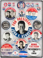 TWENTY FIVE JOHN F. KENNEDY CAMPAIGN ITEMS AS COLLECTED BY LEON ROWE.