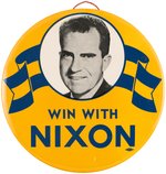 RARE 1962 NIXON FOR GOVERNOR "WIN WITH NIXON" 9" PORTRAIT BUTTON.