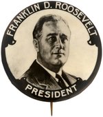 "FRANKLIN D. ROOSEVELT PRESIDENT" BOLD REAL PHOTO PORTRAIT BUTTON UNLISTED IN HAKE.