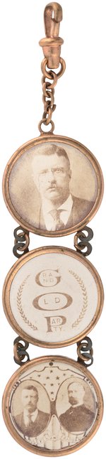 ORNATE WATCH FOB ADORNMENT FEATURING ROOSEVELT/FAIRBANKS JUGATE.