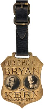 "OUR CHOICE BRYAN AND KERN WASHINGTON D.C." METAL WATCH FOB WITH REAL PHOTO JUGATE IMAGES.