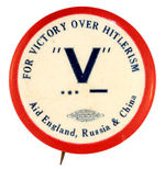 "FOR VICTORY OVER HITLERISM" BUTTON DISPLAYING "V."