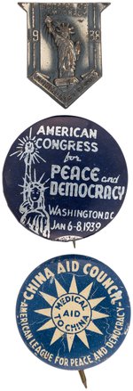 AMERICAN LEAGUE FOR PEACE AND DEMOCRACY THREE LATE 1930s COMMUNIST ISSUED ITEMS.