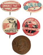 FIVE COMMUNIST PARTY 1930s BUTTONS FEATURING LENIN.