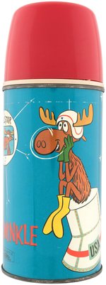 "BULLWINKLE LUNCH KIT" RARE COLOR VARIETY VINYL LUNCHBOX WITH THERMOS.