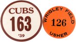 CUBS VENDOR AND/OR USHER C. 1939 BUTTONS FROM THE MUCHINSKY COLLECTION.