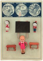 BETTY BOOP CELLULOID TOYS SET ON DISPLAY CARD.