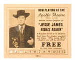 RARE REPUBLIC SERIAL 1947 PUNCH CARD FOR CLAYTON MOORE IN "JESSE JAMES RIDES AGAIN."