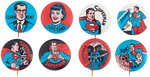 SUPERMAN 1966 COMPLETE SET OF EIGHT VENDING MACHINE ISSUED BUTTONS.