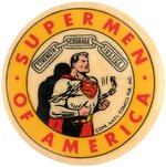 "SUPERMEN OF AMERICA" 1950s COLOR VARIETY CELLO BUTTON HAKE #SUP-189.