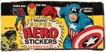 "MARVEL SUPER HERO STICKERS" PHILADELPHIA CHEWING GUM STICKER CARD DISPLAY BOX.