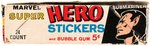 "MARVEL SUPER HERO STICKERS" PHILADELPHIA CHEWING GUM STICKER CARD DISPLAY BOX.