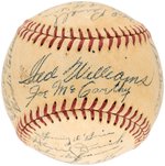 1949 BOSTON RED SOX TEAM-SIGNED BASEBALL WITH TED WILLIAMS SIGNED SWEET SPOT.