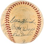 1949 BOSTON RED SOX TEAM-SIGNED BASEBALL WITH TED WILLIAMS SIGNED SWEET SPOT.