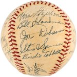 1949 BOSTON RED SOX TEAM-SIGNED BASEBALL WITH TED WILLIAMS SIGNED SWEET SPOT.