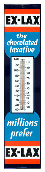 "EX-LAX/THE CHOCOLATED LAXATIVE" UNUSED PORCELAIN THERMOMETER.