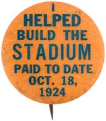 FIGHTING ILLINI MEMORIAL STADIUM 1924 DEDICATION BUTTON FOR DAY OF RED GRANGE'S GREATEST GAME.