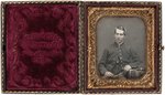 DAGUERREOTYPE OF 1850s US ARMY SOLDIER IN CASE (WITH PHOTOGRAPHER IDENTIFIED).