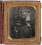 DAGUERREOTYPE OF 1850s US ARMY SOLDIER & SWEETHEART IN CASE.