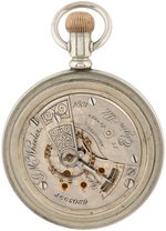 ELGIN TWO TONE SILVERODE 17 JEWELS OPEN FACE POCKET WATCH MODEL 5 WITH RAILROAD LOCOMOTIVE BACK.