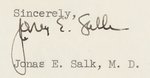 POLIO VACCINE DEVELOPER JONAS SALK SIGNED LETTER.