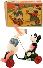 "MICKEY MINNIE MOUSE DRIVING DONALD DUCK" EXTREMELY RARE BOXED CELLULOID WIND-UP.