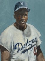JACKIE ROBINSON FRAMED PAINTING BY STEPHEN HAIGH.