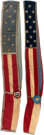 PAIR OF HANDMADE 1876 CENTENNIAL AMERICAN FLAG MOTIF PARADE SASHES.