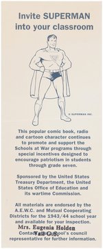 SUPERMAN - SCHOOLS AT WAR CLASSROOM TEACHING AID PROMOTIONAL CARD.