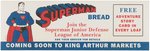 RARE "SUPERMAN BREAD" SIGN PROMOTING ADVENTURE STORY CARDS.