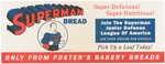 RARE "SUPERMAN BREAD" BANNER SIGN PROMOTING SUPERMAN JUNIOR DEFENSE LEAGUE OF AMERICA.