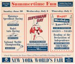 1940 NEW YORK WORLD'S FAIR SIGN ADVERTISING "SUPERMAN DAY."