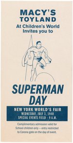 1940 NEW YORK WORLD'S FAIR "SUPERMAN DAY" MACY'S TOYLAND COMPLIMENTARY ADMISSION CARD.