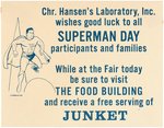 1940 NEW YORK WORLD'S FAIR "SUPERMAN DAY" HANSEN LABS/JUNKET VOUCHER CARD.