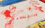 KELLOGG'S "HOWIE WING FREE GIFT SALE" SIGN & AIRCRAFT CARRIER LEXINGTON PROTOTYPE ORIGINAL ART PAIR.