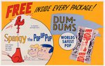 DUM-DUMS LOLLIPOPS "SPANGY THE POP-UP PUP" PREMIUM OFFER TWO-SIDED ADVERTISING SIGN.