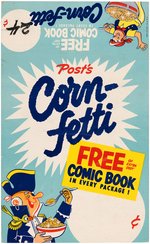 POST "CORN-FETTI" CEREAL PREMIUM COMIC BOOK SHELF SIGN.