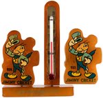 JIMINY CRICKET CATALIN PLASTIC THERMOMETER & PENCIL SHARPENER PAIR.