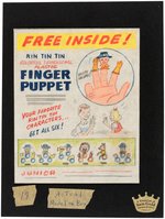 NABISCO "RIN TIN TIN FINGER PUPPET" CEREAL BOX BACK PREMIUM PROTOTYPE ORIGINAL ART.