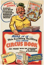 POST "3 RINGS - CIRCUS BOOK" WINDOW SIGN ADVERTISING CEREAL PREMIUM.