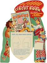 "POST'S CEREAL 3 RING CIRCUS" PREMIUM BOOK CEREAL BOX DISPLAY TOPPER.