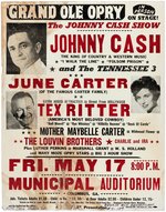 JOHNNY CASH, JUNE CARTER & TEX RITTER 1963 GRAND OLE OPRY CONCERT POSTER.