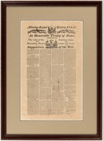 WAR OF 1812 ALBANY ARGUS BROADSIDE FEATURES JAMES MADISON ANNOUNCING THE TREATY OF GHENT.