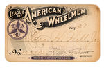 "LEAGUE OF AMERICAN WHEELMEN" CIRCA 1897 MEMBERSHIP CARD.