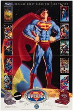 SKYBOX "THE MAN OF STEEL" PLATINUM SERIES EXTENSIVE SIGNED TRADING CARD SETS AND UNCUT SHEETS.