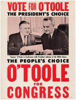 JOHNSON "TOMMY O'TOOLE" COATTAIL POSTER FOR BAY AREA CONGRESSIONAL CANDIDATE.