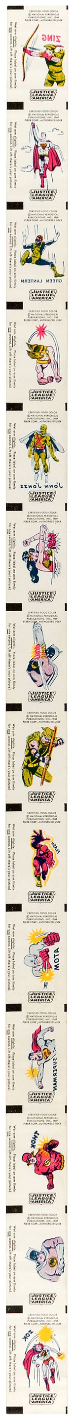 "JUSTICE LEAGUE OF AMERICA TATTOO GUM" FLEER UNCUT STRIP OF TATTOOS.